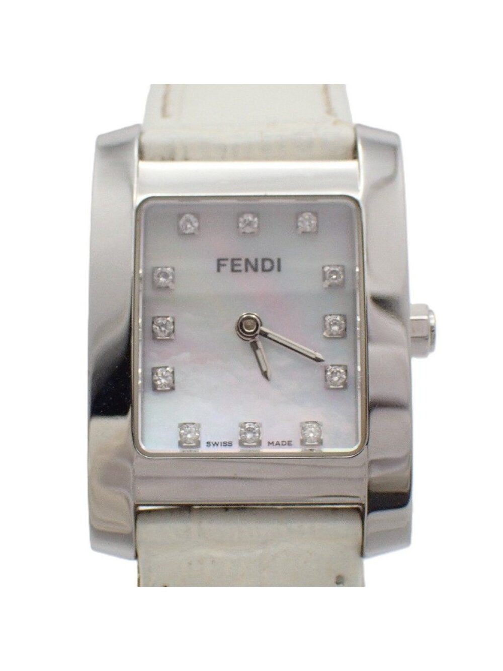Fendi Classico Quartz Watch Diamond Shell Dial Leather Strap